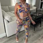 Women's Nightclub Wear Printed Gauze See-through Two-piece Suit, perfect for party nights, sexy and fashionable, making — photo 6