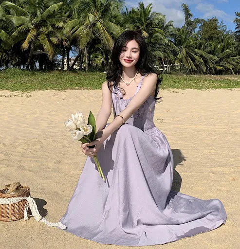 Title 3, Gentle Seaside Vacation Sling Long Dress