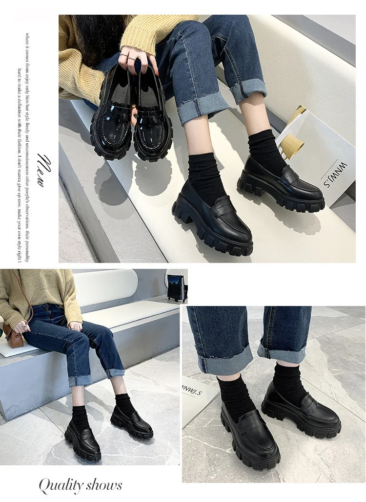 Title 6, Sapatos femininos de couro preto versáteis com ...