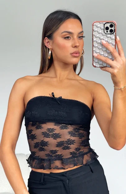 Mode kant gehaakt sexy bandeau rugloos doorzichtig slim fit kleine achterkant — foto 11
