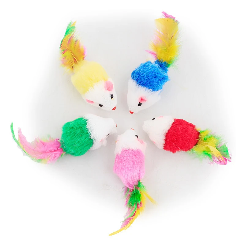 Title 5, Color Feather Tail Plush Mouse Cat Toy for inte...