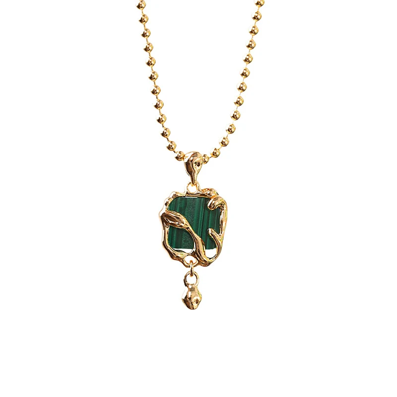 Colar de moda feminino com contas redondas de malaquita quadrada, elegante e charmoso, para um visual sofisticado. — foto 2