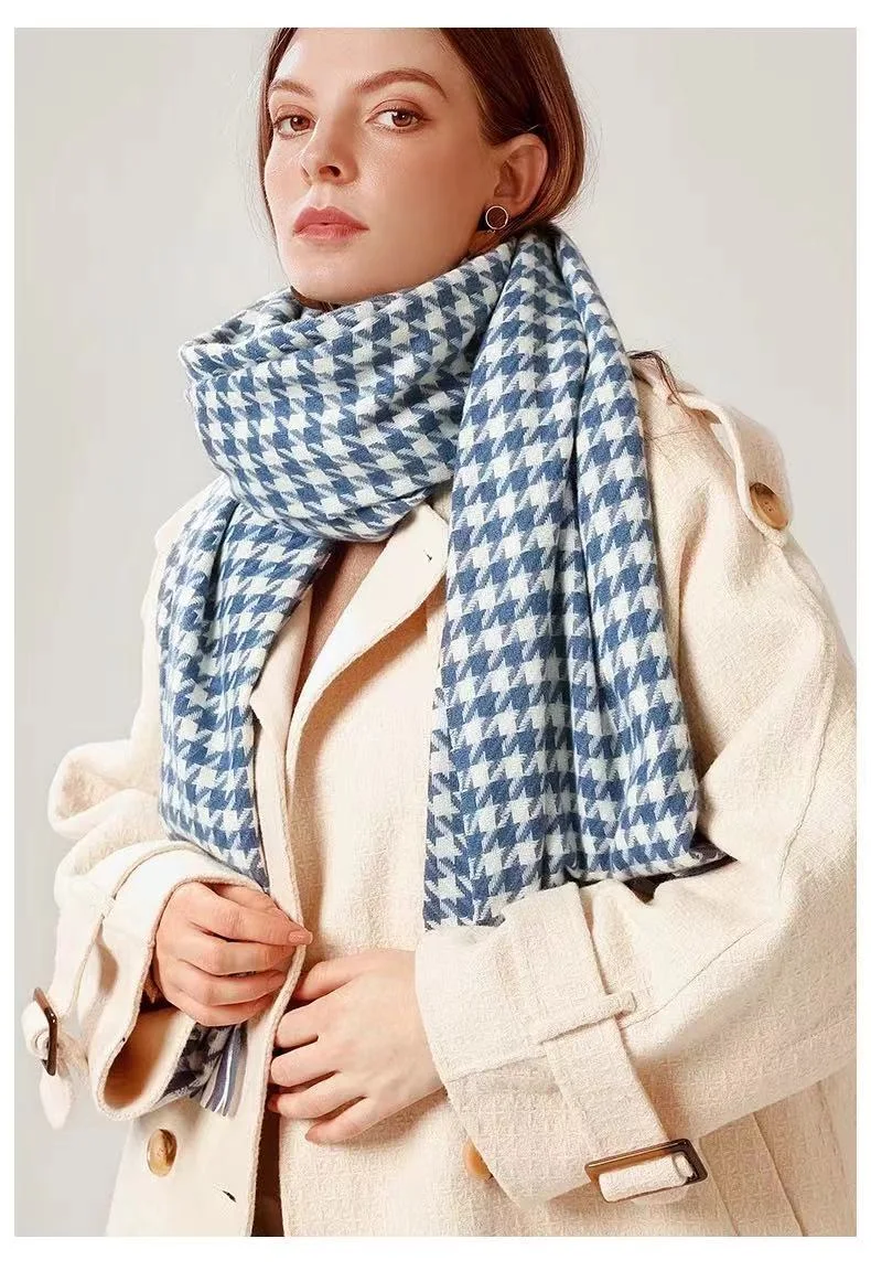 Title 7, Cashmere Warm Tassel Shawl Thick Houndstooth Sc...