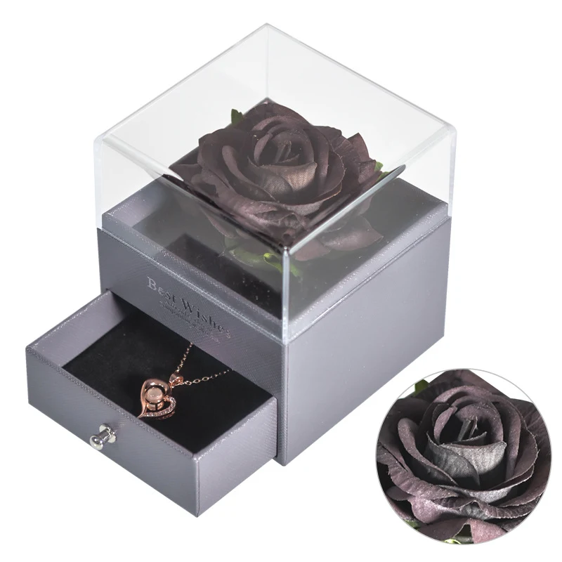 Caixa de joias acrílica com flores preservadas e colar. Presente romântico e elegante para ela. Perfeito para guardar suas joias e memórias. — foto 23