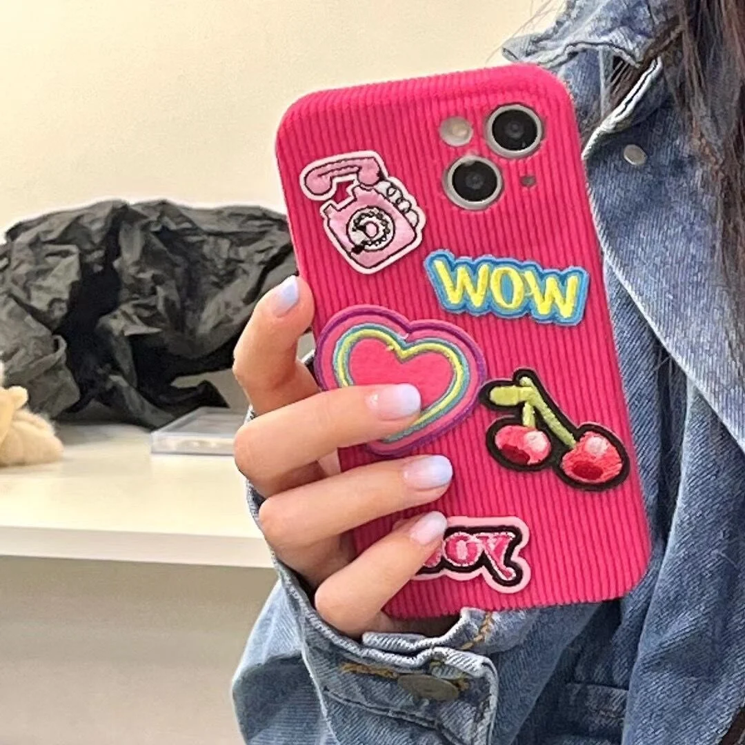 Title 3, Embroidered Love Cherry Patch Phone Case Stylis...