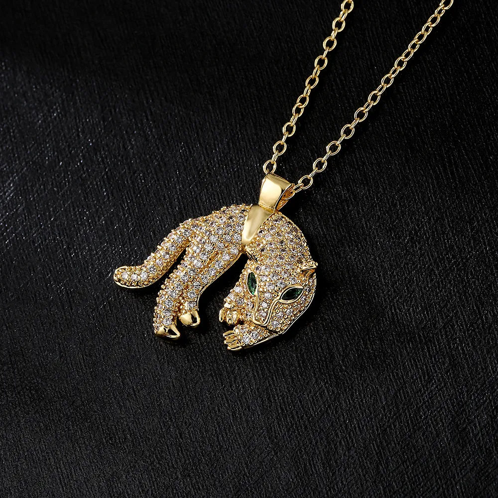Colar Animal Pingente Tigre Leopardo Leão Hip Hop Cobre Ouro 18K Zircônia, estilo e atitude no seu visual. — foto 5