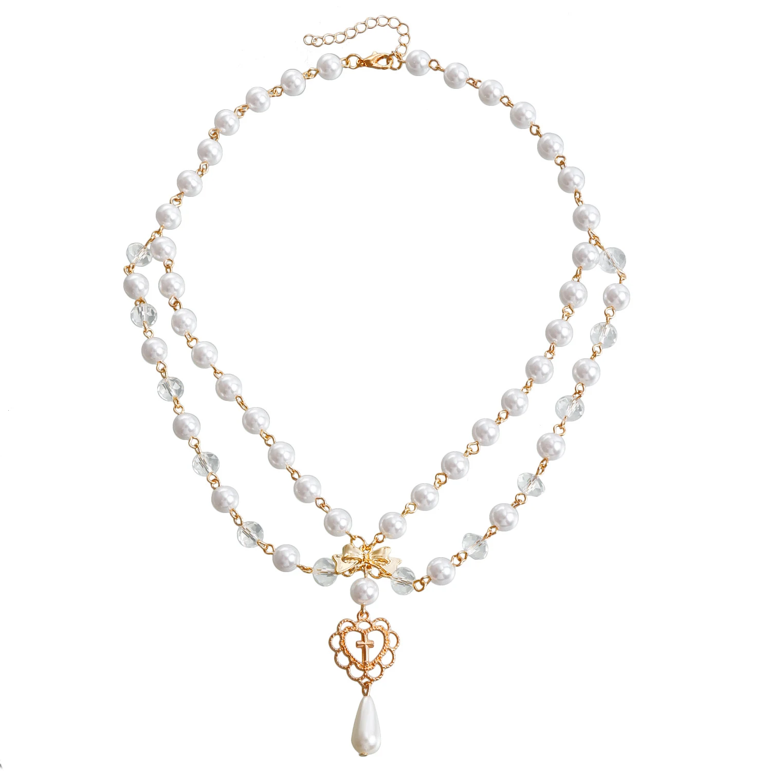 Elegante collar de perlas brillantes de doble capa. Perfecto para realzar tu look con sofisticación y glamour en cualquier ocasión especial. — foto 7