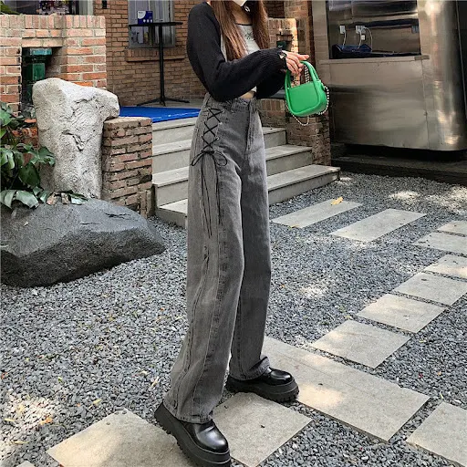 Title 7, Womens New Drawstring Wide Leg High Waist Jean...