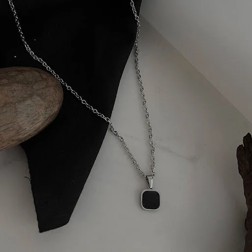 Title 1, Colar quadrado preto de aço titânio para homens...