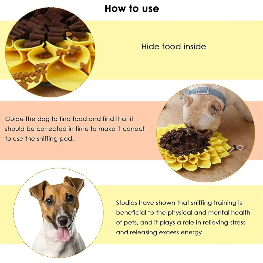 Non Slip Dog Snuffle Mat Sunflower, Washable, Slow Feeding, Nosework Training Treat Puzzle for Pets to stimulate — photo 5
