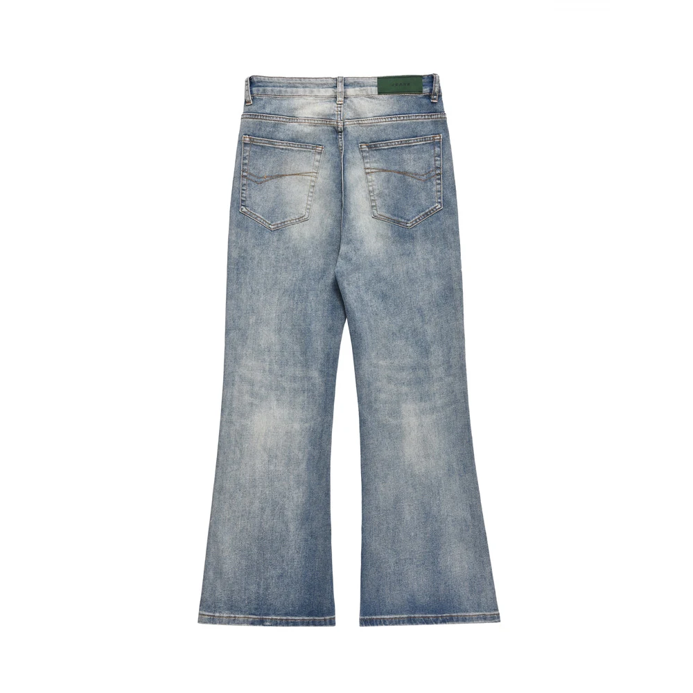 Title 12, Washed and Worn Denim Bootcut Pants for Men. Ex...