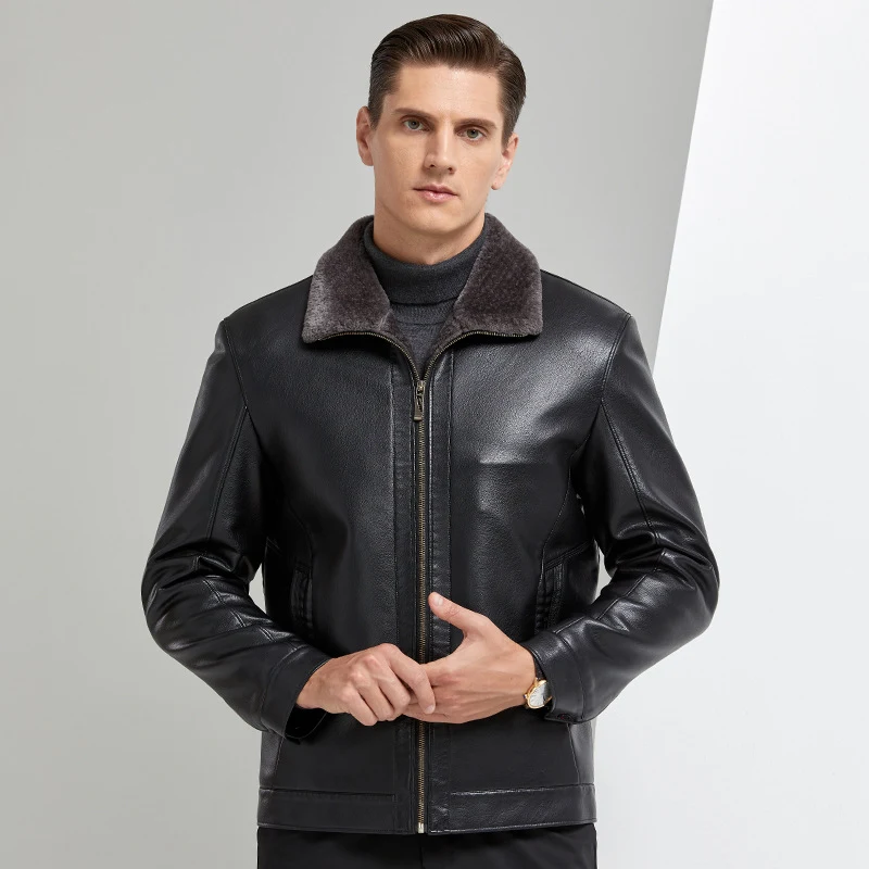 Giacca in pelle Mateo da uomo con pelliccia, un capo elegante e caldo, perfetto per un look sofisticato e per affrontare l'inverno. — foto 4