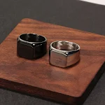 Anel masculino quadrado de aço titânio brilhante com design de personalidade. Ornament Bare Ring — foto 8