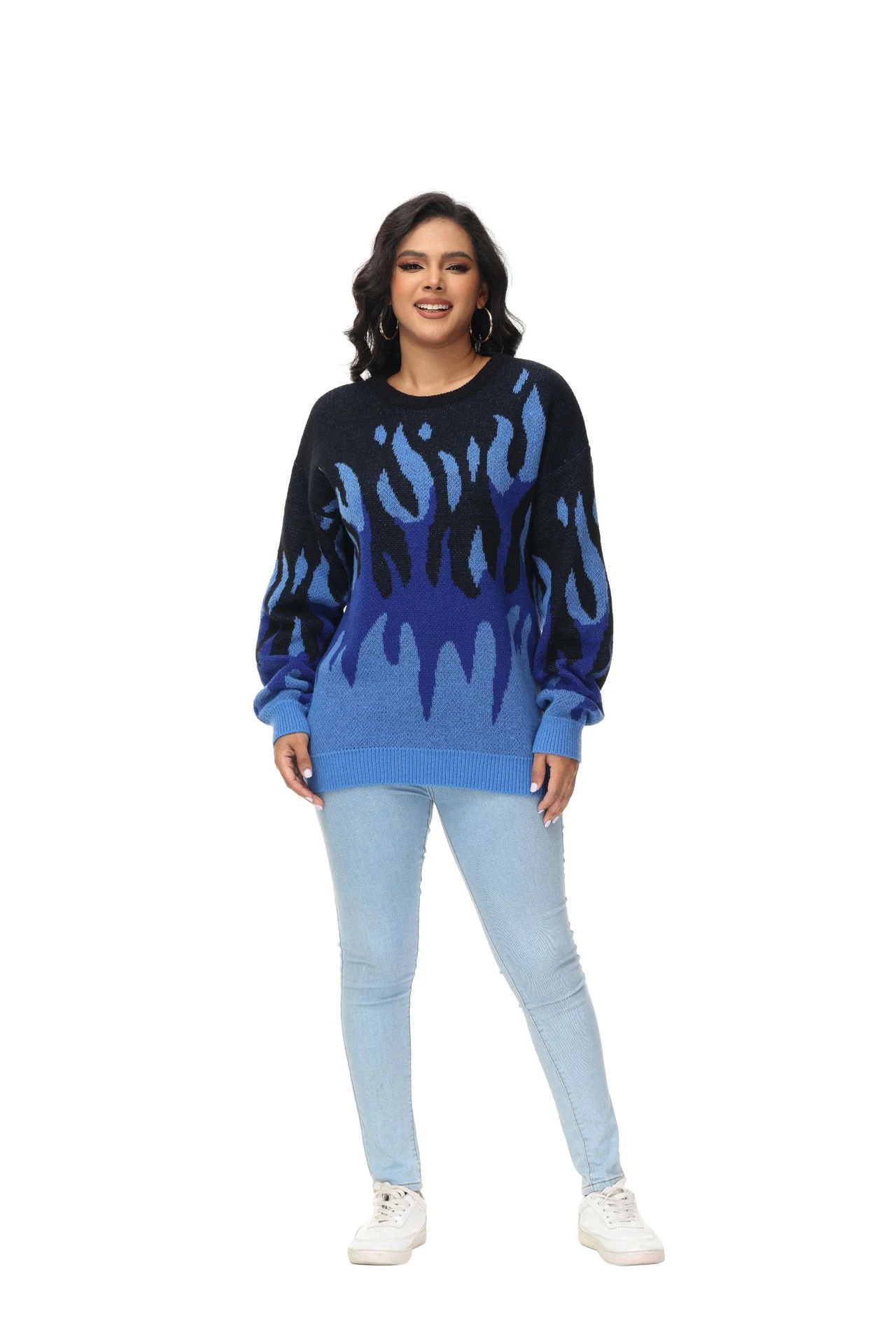Title 13, Damen Pullover Rundhals Langarm – Bequemer Stri...