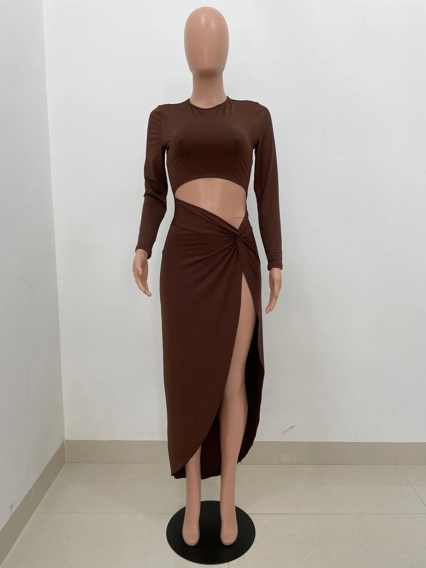 Title 15, Vestido Sexy Liso com Fendas Irregulares, Perfe...