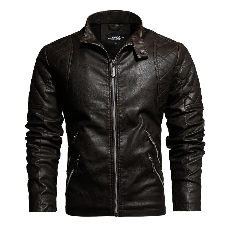 Title 7, Mens Casual Pleated PU Leather Jacket, Stand-u...