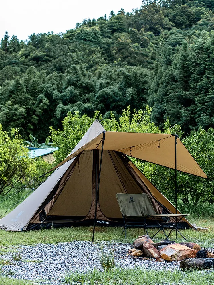 Barraca de camping impermeável com chaminé para atividades ao ar livre, ideal para acampamentos seguros e confortáveis, respirável e resistente. — foto 5