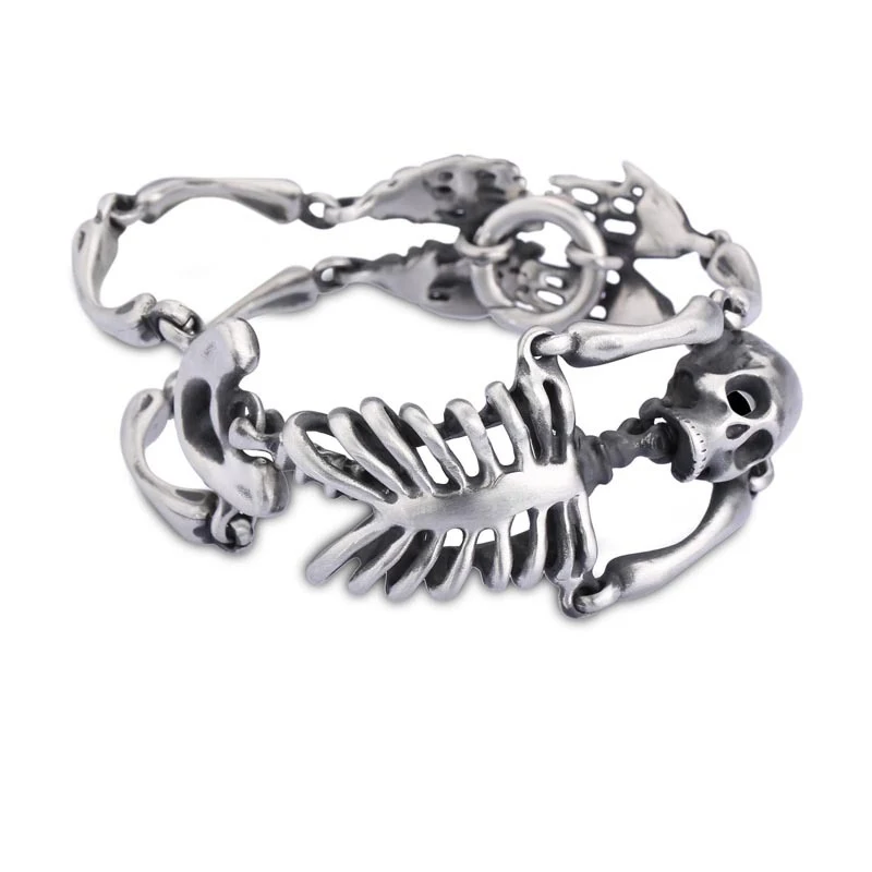 Pulseira de aço inoxidável 316L vintage com design de caveira e osso dominante. Titânio, estilo forte e durabilidade para homens. — foto 2