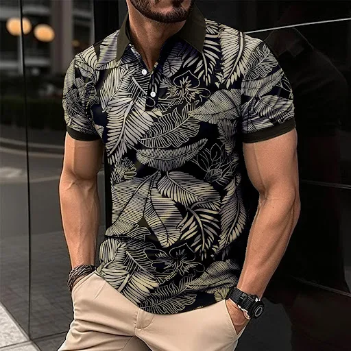 Title 3, Camiseta Casual Masculina Manga Curta com Estam...
