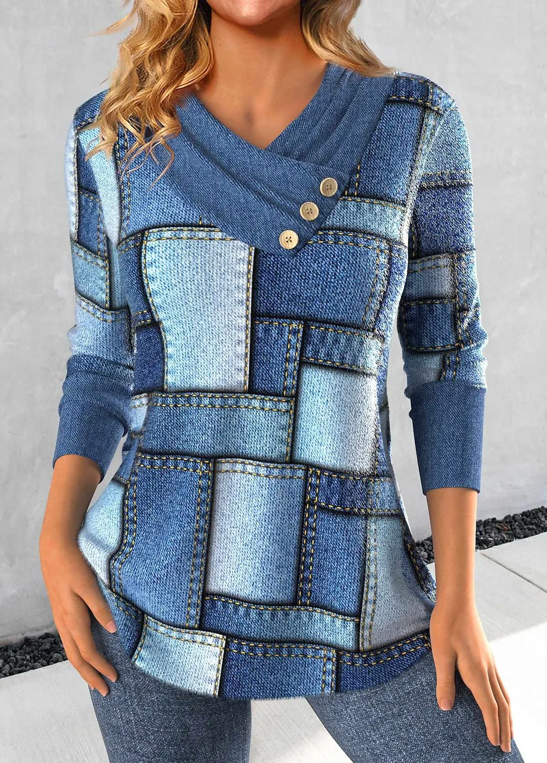 Title 4, Maglione casual da donna con scollo a V e stamp...