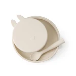 Prato de silicone para bebês com tigela de coelho e conjunto de três peças para alimentação complementar. Fácil de limpar e seguro! — foto 8
