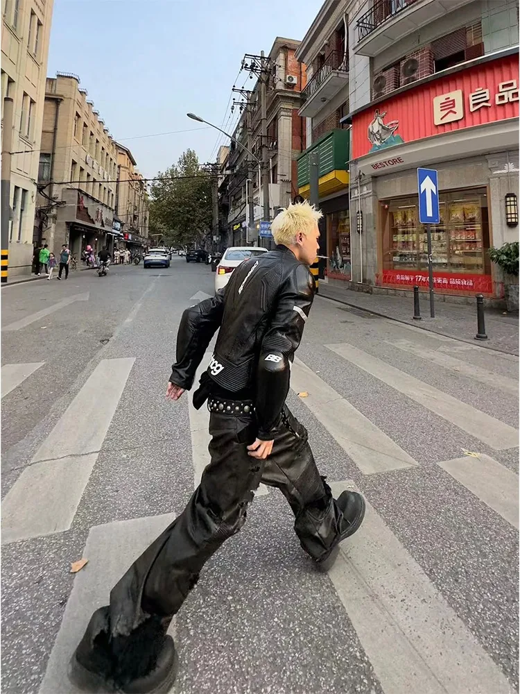 Composite Fading Old Locomotive Damage Leather Pants. Achieve a rugged, vintage aesthetic with these durable and uniquel — photo 11
