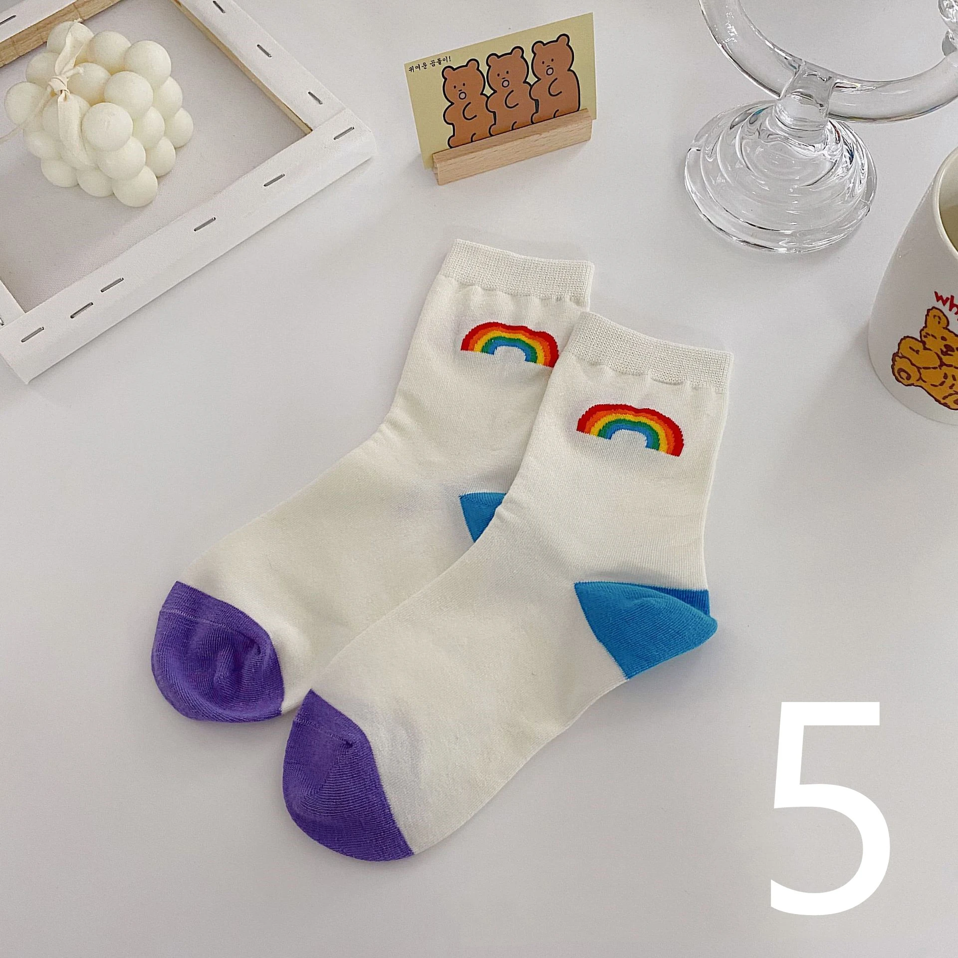 Title 5, Womens Mid-Tube Check Vertical Stripe Socks. C...