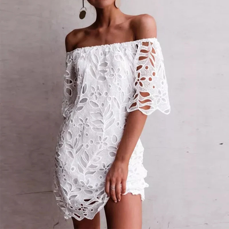 Title 19, Womens fashionable lace mid-sleeve dress desig...