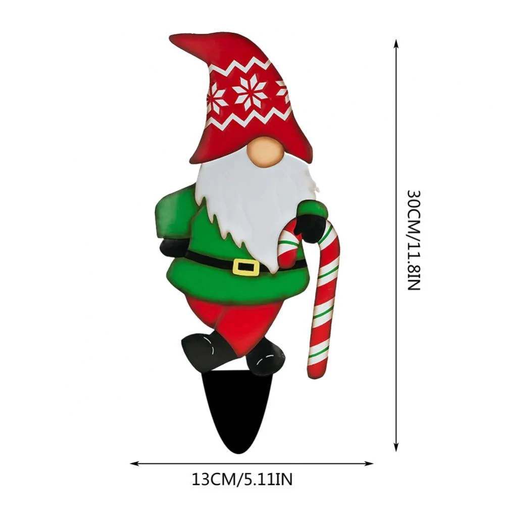 Title 4, Adorno navideño de jardín con gnomo metálico, n...