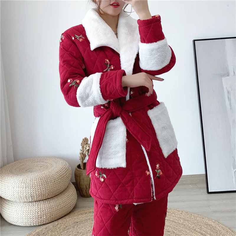 Title 3, Womens Three-layer Thickened Plus Velvet Pajam...