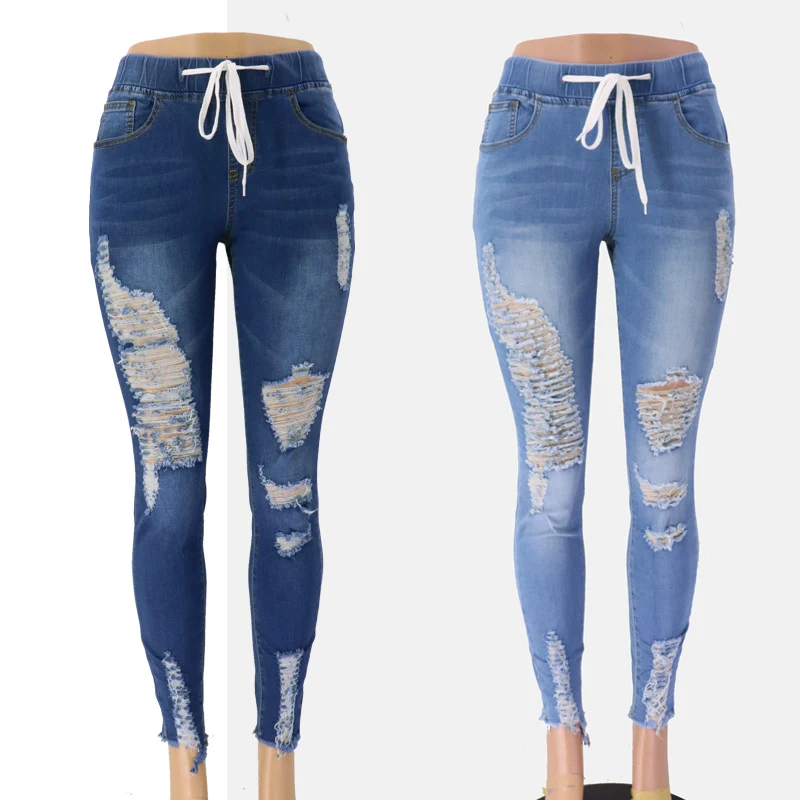 Title 7, Calças jeans rasgadas de cintura alta para mulh...