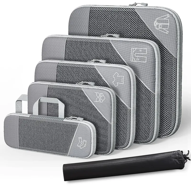 Bolsa de compressão para viagem com compartimento para sapatos e rede visual. Organize sua bagagem de forma eficiente e prática. — foto 7