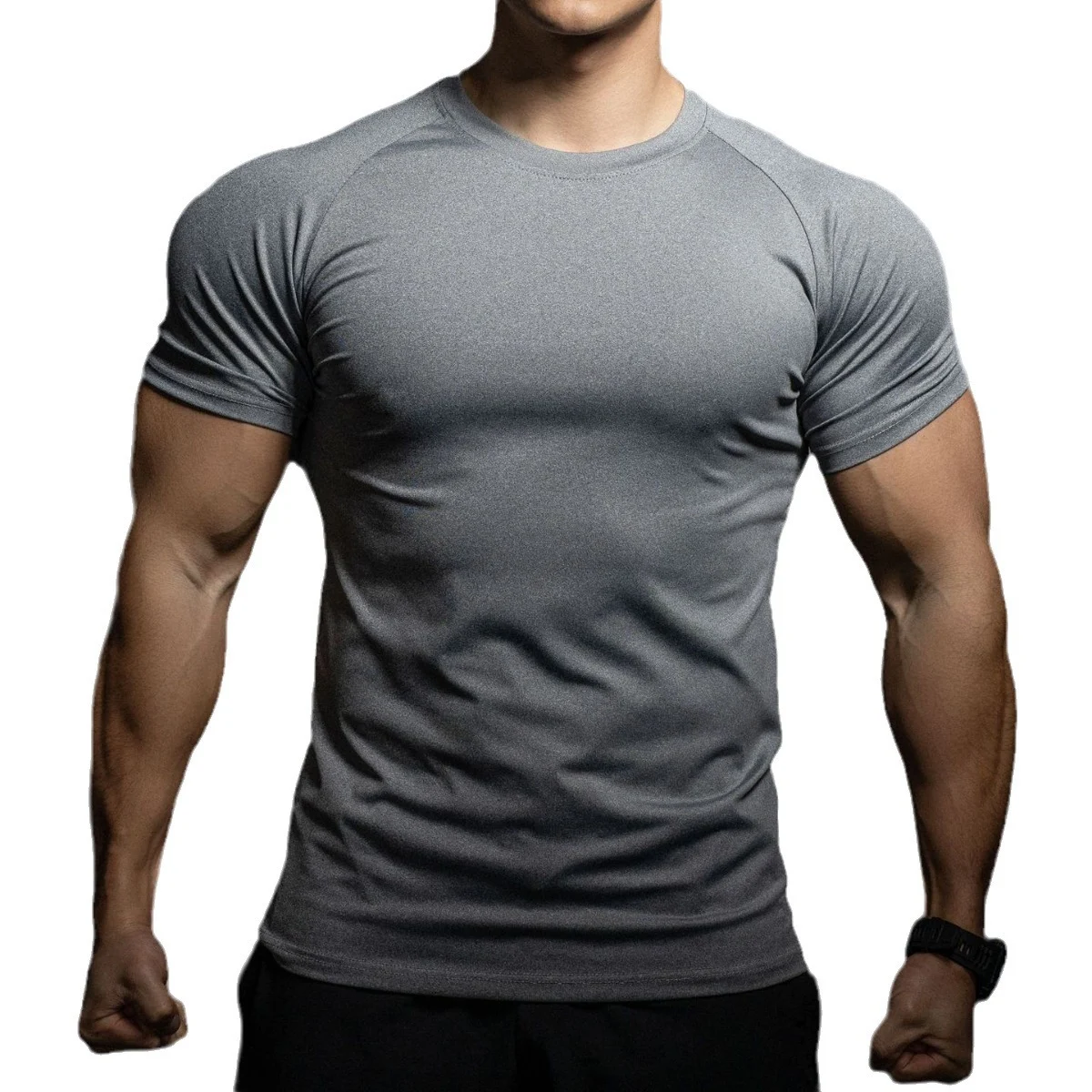 Men's Sports Casual Workout Stretch Quick-drying Solid Color Short Sleeve T-shirt perfect for exercise, training, or eve — photo 2