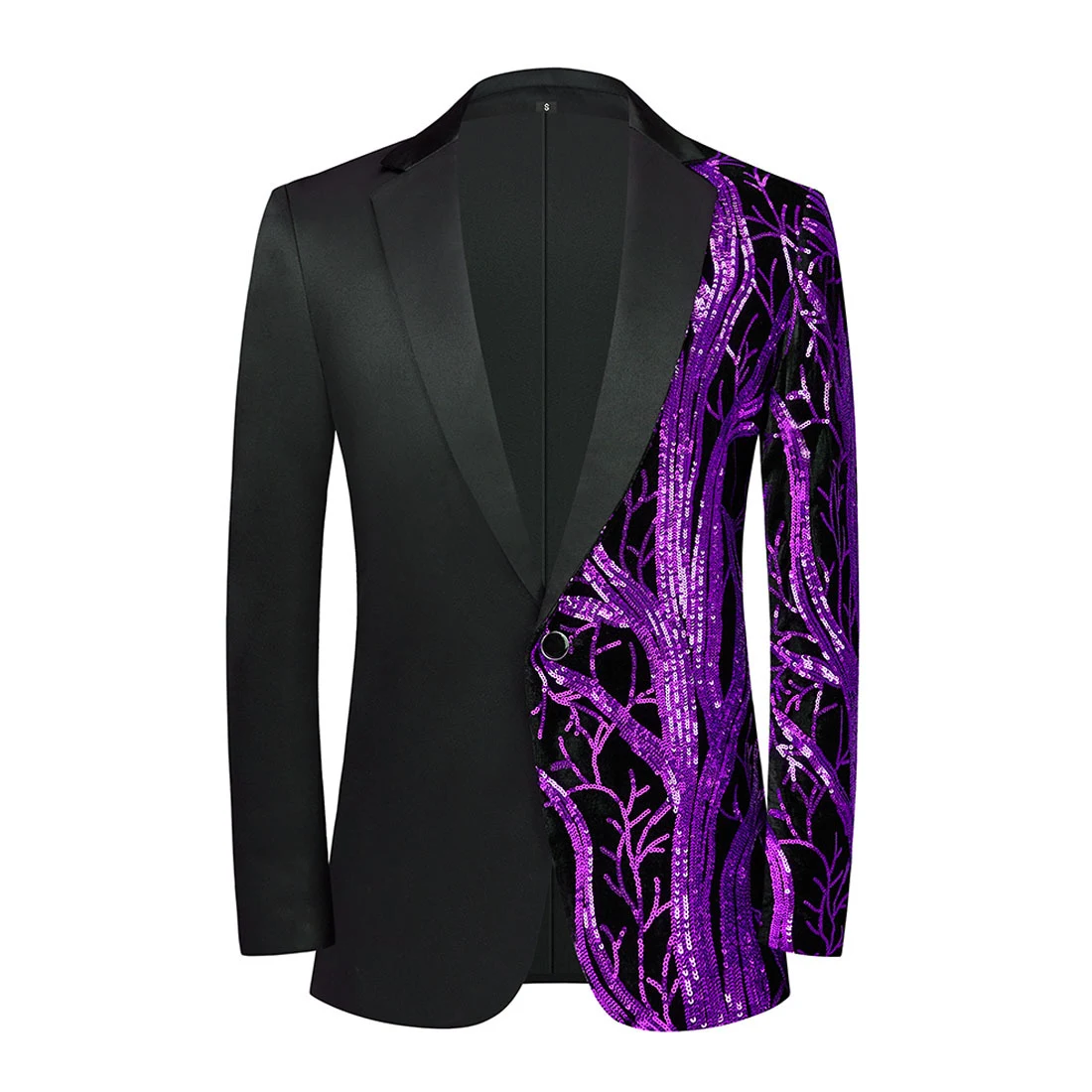 Jaqueta de terno masculina patchwork com lantejoulas e folhas de ouro, perfeita para eventos e para um visual estiloso e marcante. — foto 6