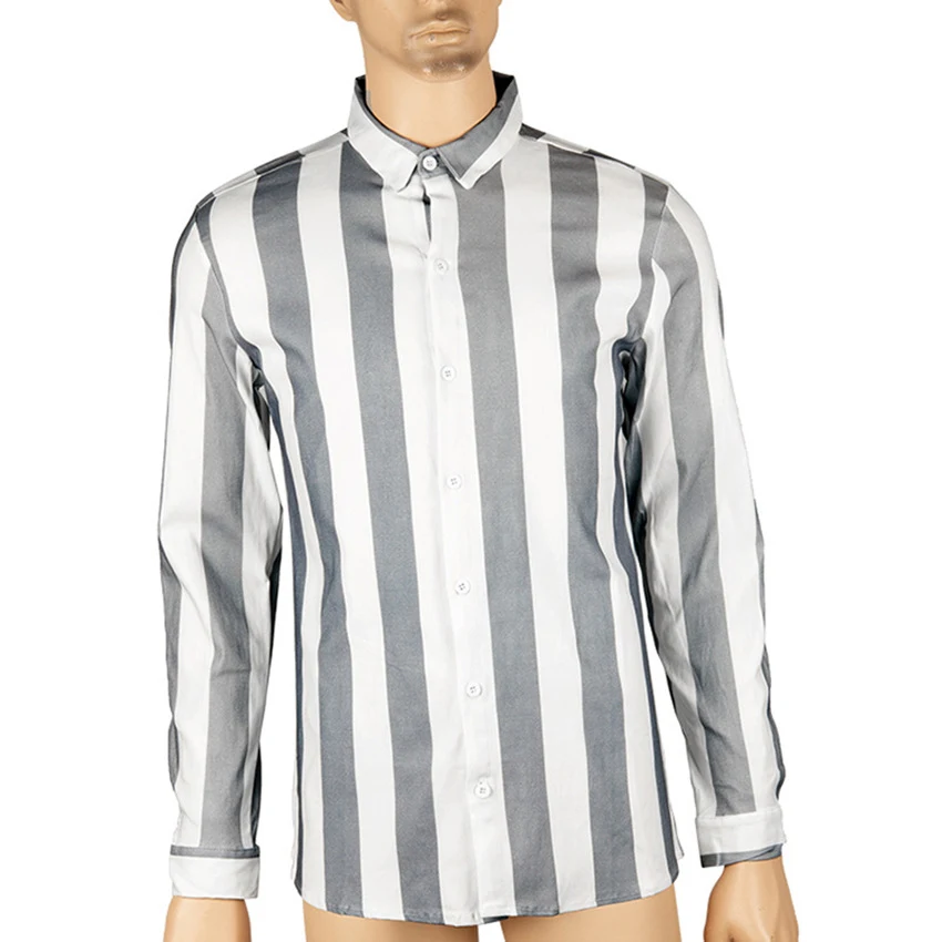 Camisa slim fit com listras verticais e lapela. Caimento elegante e moderno para um visual sofisticado. Ideal para diversas ocasiões. — foto 1