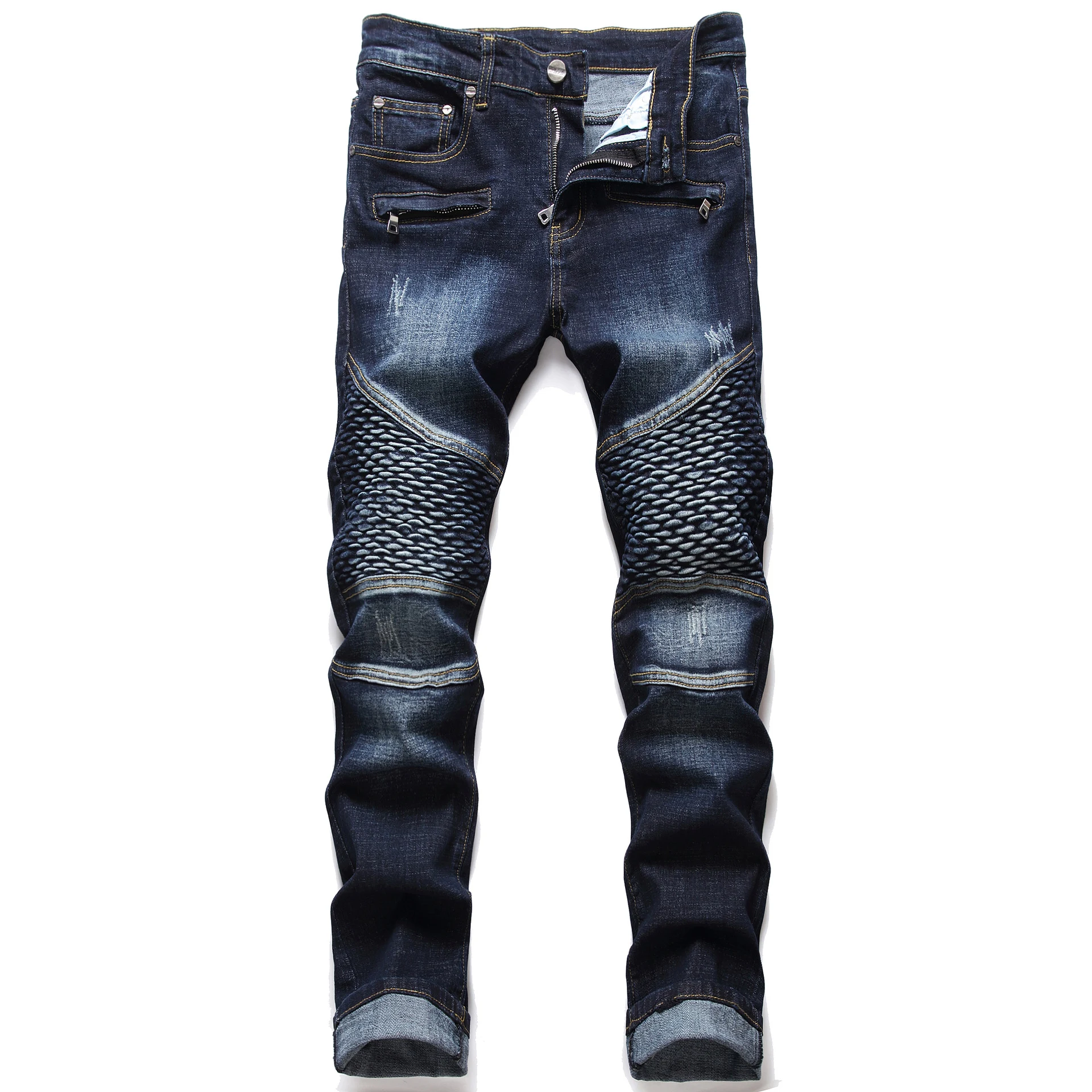 Title 9, Calças jeans masculinas de moto com pregas e co...