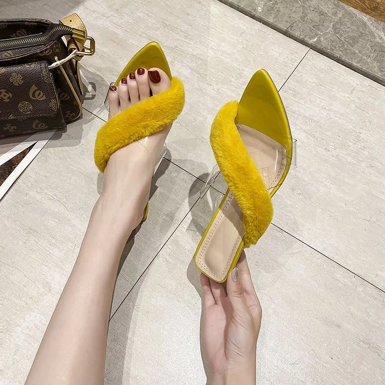 New Women's High-Heeled Slippers Plush PVC Cross-Strap Outer Wear, combining comfort, style and practicality for outdoor — photo 6