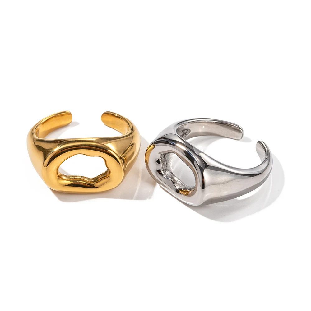 Anel Aberto de Aço Inoxidável Dourado 18K para Mulher, Antidesbotamento, Elegância Duradoura e Design Moderno. — foto 3