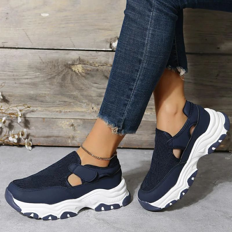 Scarpe sportive in mesh da donna moda outdoor tacco piatto punta rotonda stile preppy scarpe da corsa leggere e traspiranti — foto 7