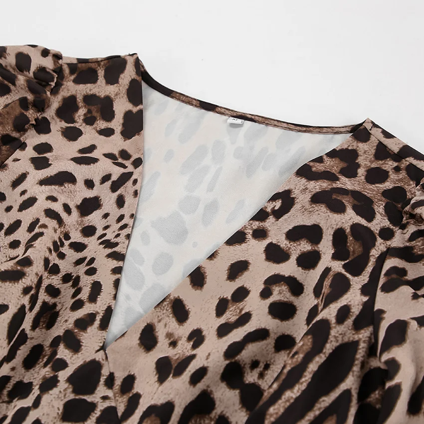 Title 9, Leopard Print V-neck Slim Fit Dress Niche Long ...