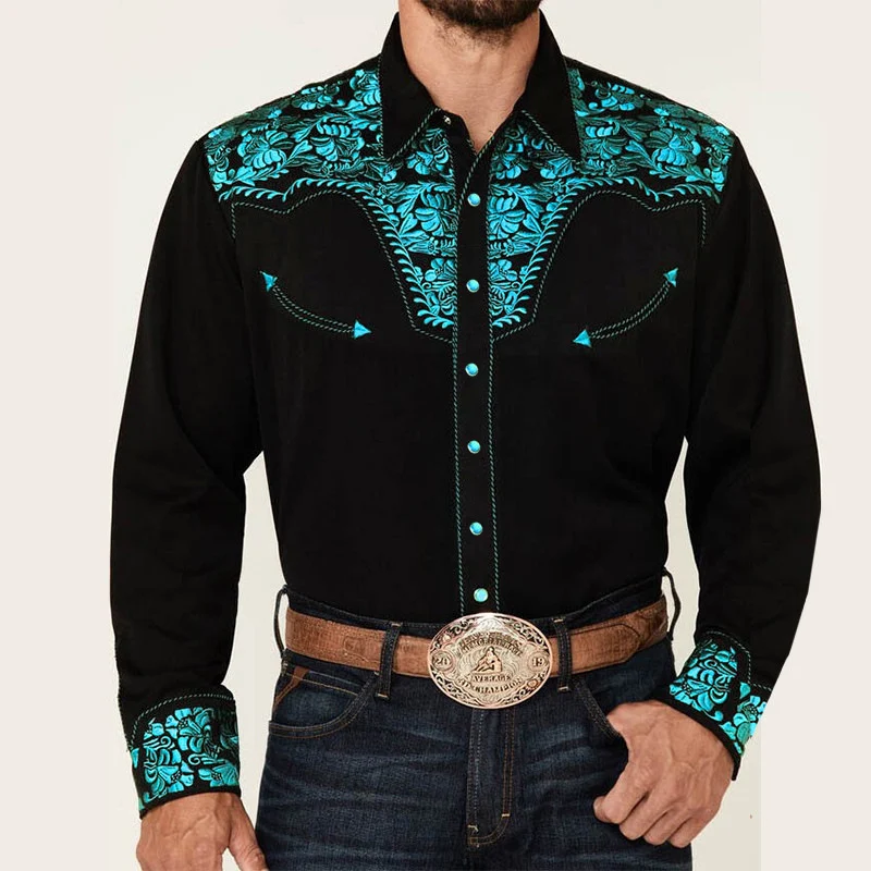 Polo uomo casual manica lunga con colletto e bottoni stampato, perfetto per attività all'aperto, comfort e stile. — foto 15