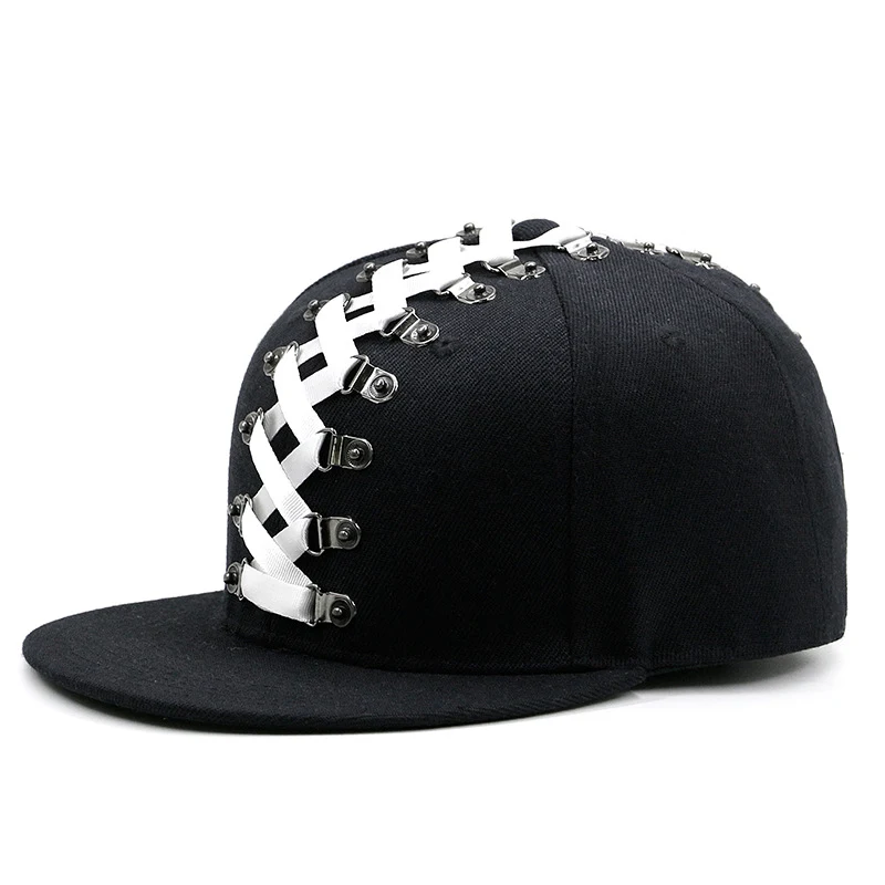 Cinto tecido Punk Hip Hop Baseball artesanal com rebites e boné aba reta unissex para um visual estiloso. — foto 12