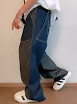 Retro jeans met distressed patchwork en kleurcontrast, losse rechte pijpen. Comfortabele, casual look, perfect voor een relaxte en modieuze uitstraling. — foto 5