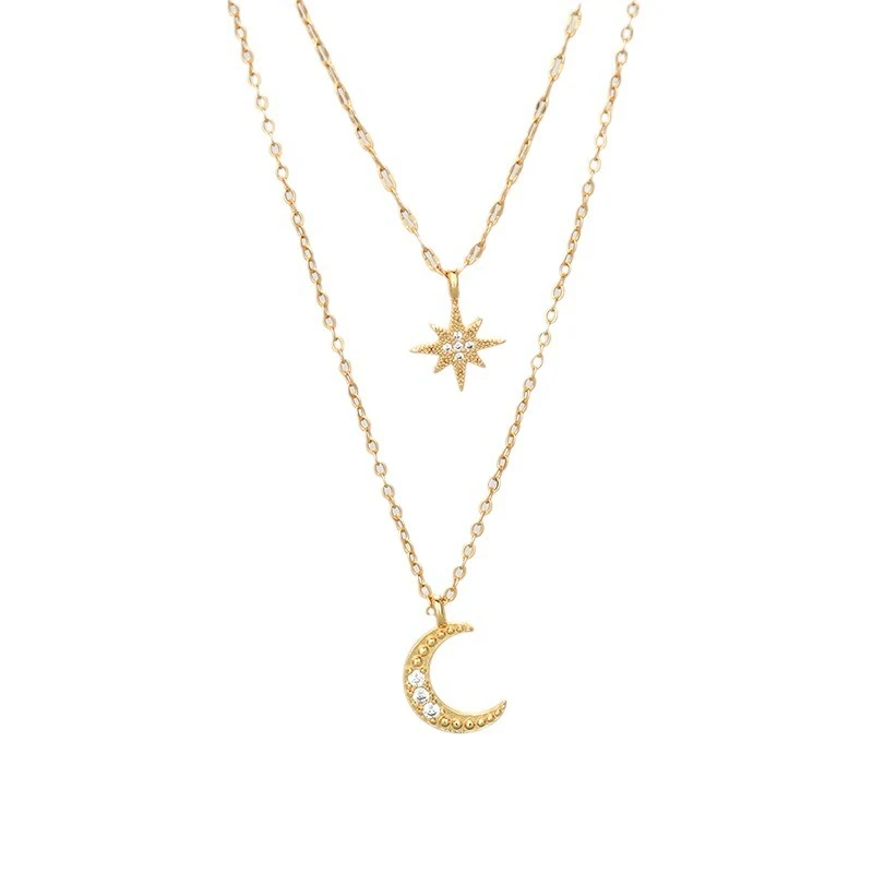 Maan dubbellaagse ketting voor dames, niche design sleutelbeenketting. Een stijlvolle ketting die elegantie toevoegt aan je outfit. — foto 5
