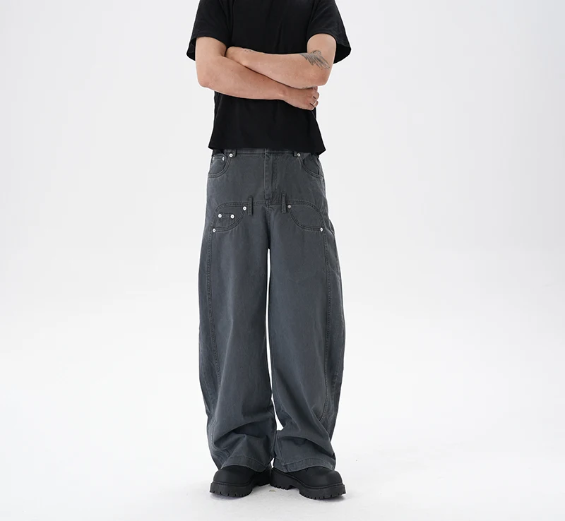 Retro Washed Distressed Loose Machete Pants Wide Leg. Embrace a relaxed vintage style with these comfortable and stylish — photo 4