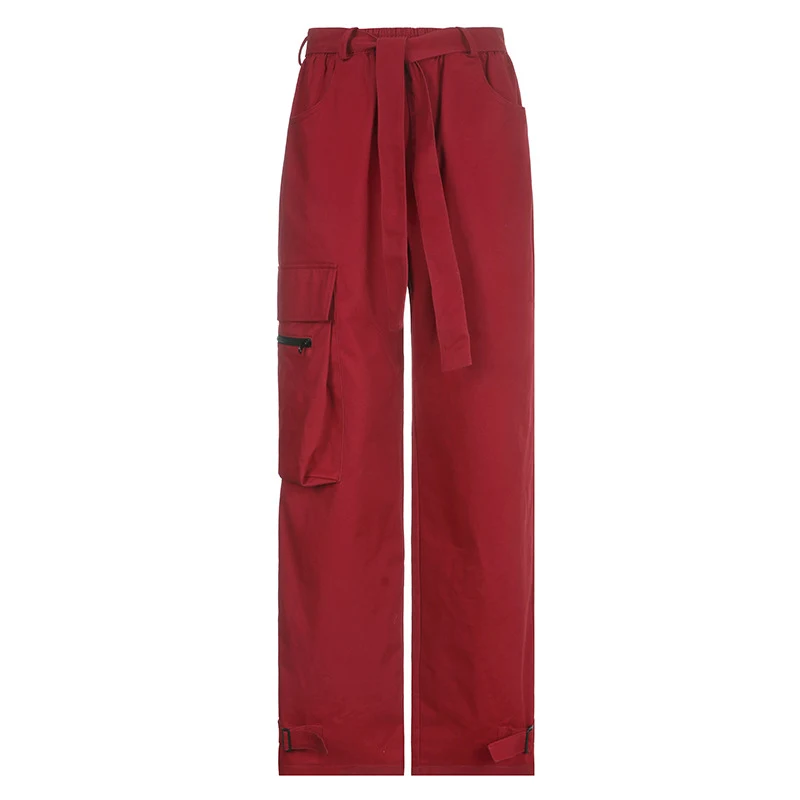 Title 2, Hip Hop Wide Belted Red Cargo Pants for Men. Ex...