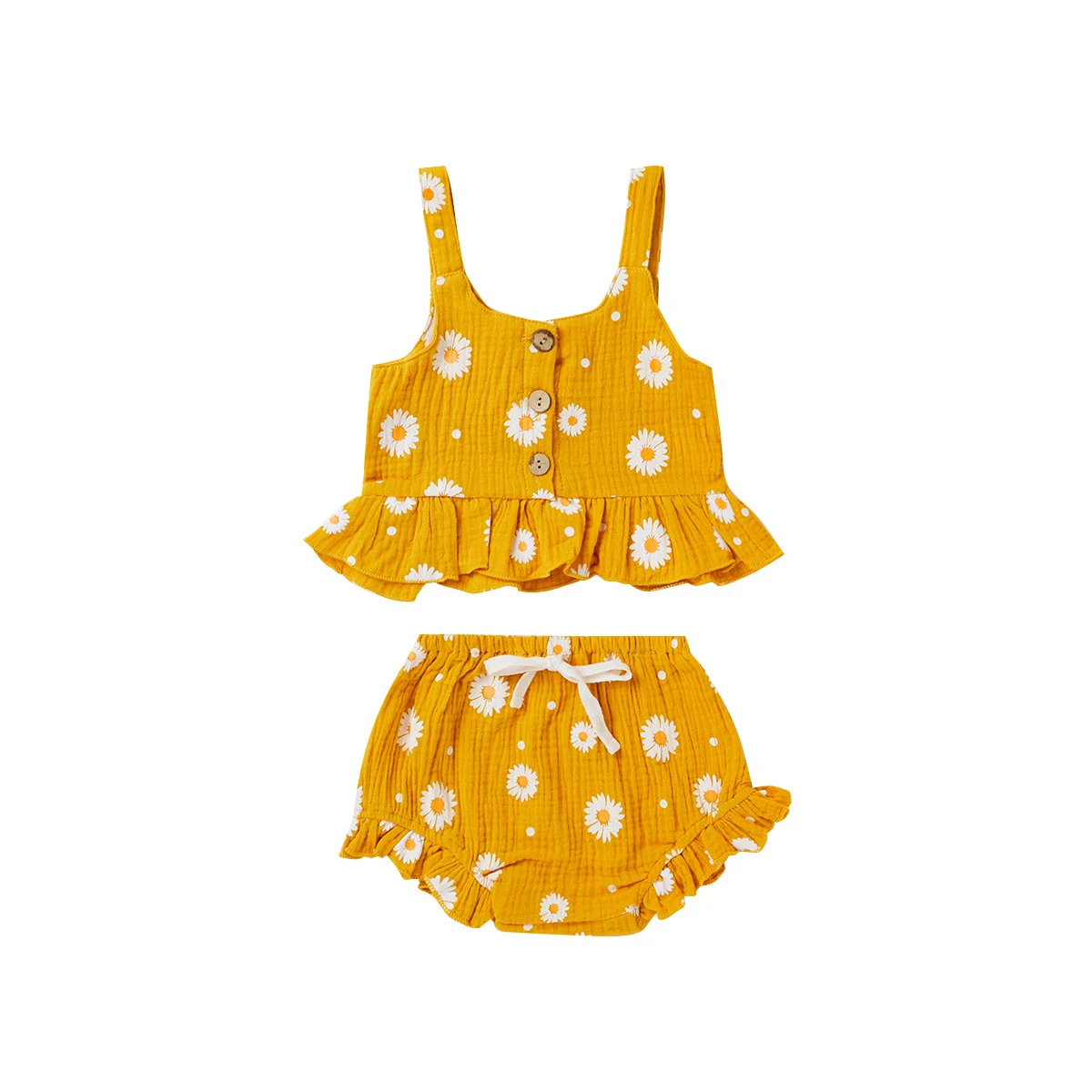 Conjunto de duas peças para meninas, shorts com suspensórios e estampa fashion, ideal para o verão, confortável e estiloso. — foto 3