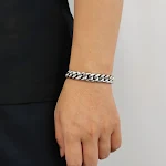 Pulseira cubana masculina de aço inoxidável com fivela de mola, estilo europeu e americano, design moderno e resistente. — foto 3