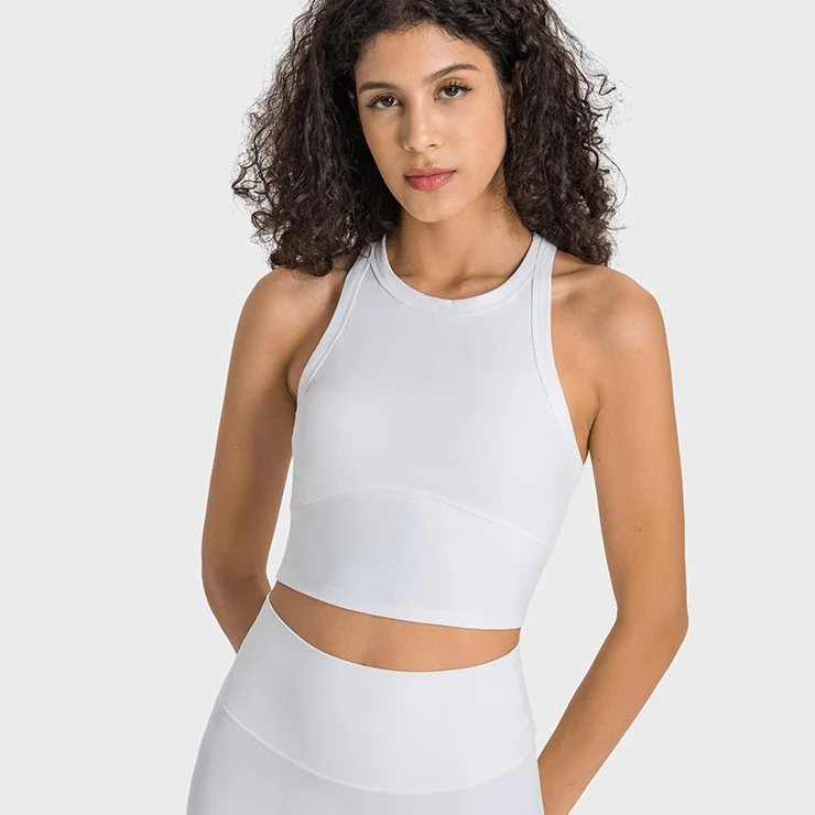 Canotta sportiva da yoga da donna, a collo alto, anti-esposizione, elastica, antiurto, per fitness. Offre comfort e supporto durante l'allenamento. — foto 14