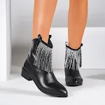 Botas Curtas Femininas com Tassel e Strass Salto Médio Salto Grosso Conforto e Elegância em um Calçado Perfeito para Você — foto 3